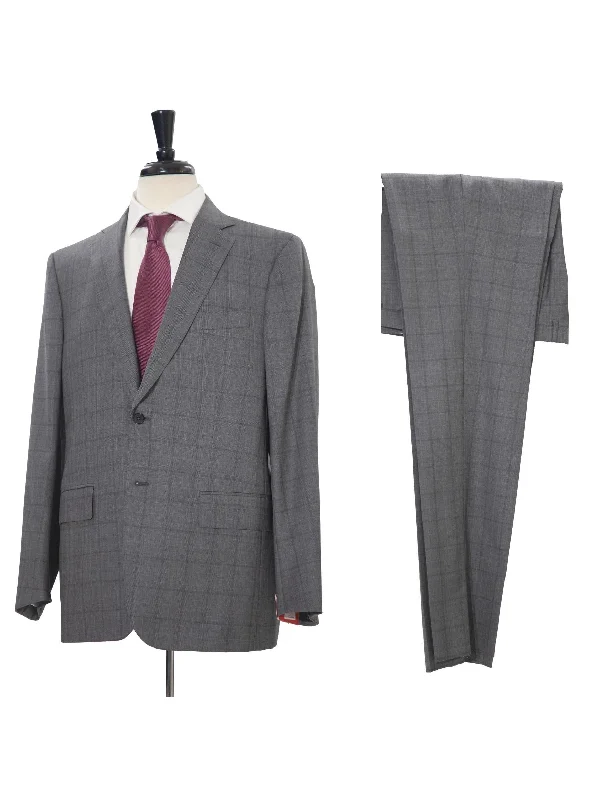 Isaia Mens 44R Drop 8 Gray Check 100% Wool Slim Fit 2 Piece Suit