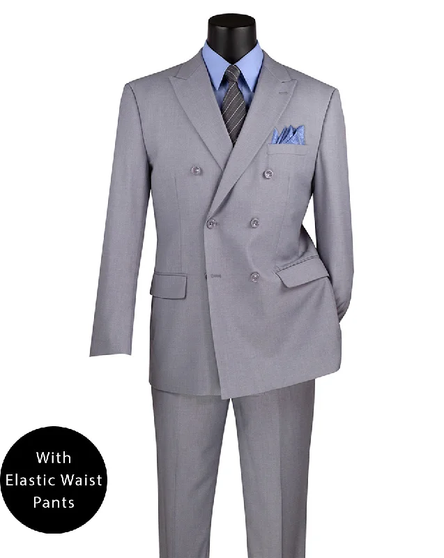 Ramses Collection - Light Gray Regular Fit Double Breasted 2 Piece Suit with Flexible Elastic Waistband