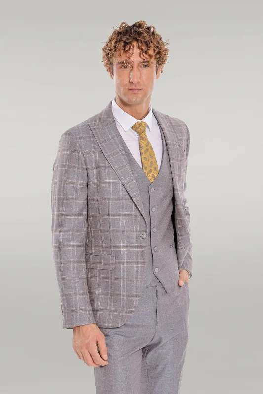 Checked Slim Fit Light Blue Men Suit - Wessi