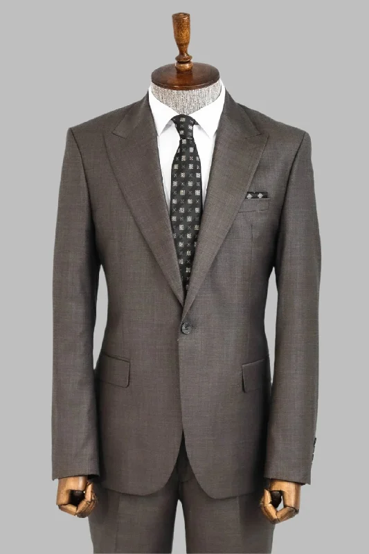 Wool Slim Fit Brown Men Suit - Wessi