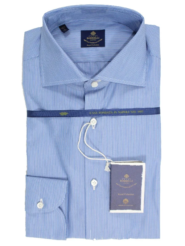 Luigi Borrelli Dress Shirt ROYAL COLLECTION - Blue White Stripes 39 - 15 1/2 SALE