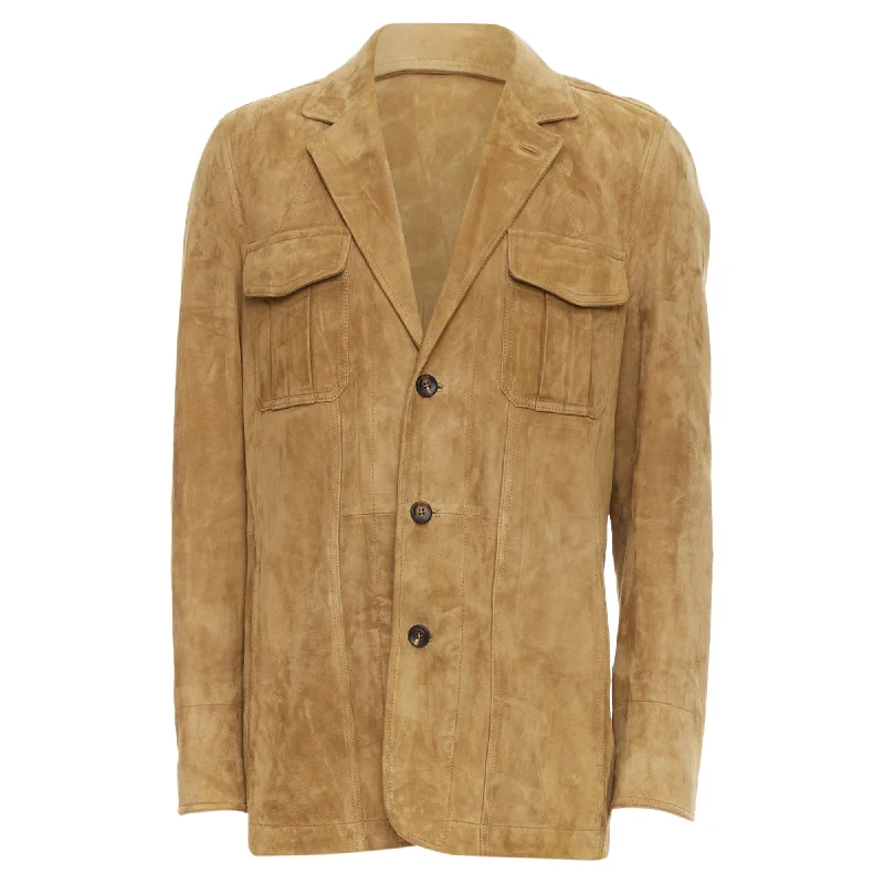 Dunhill Genuine Suede Lambskin Leather Utility Blazer Jacket