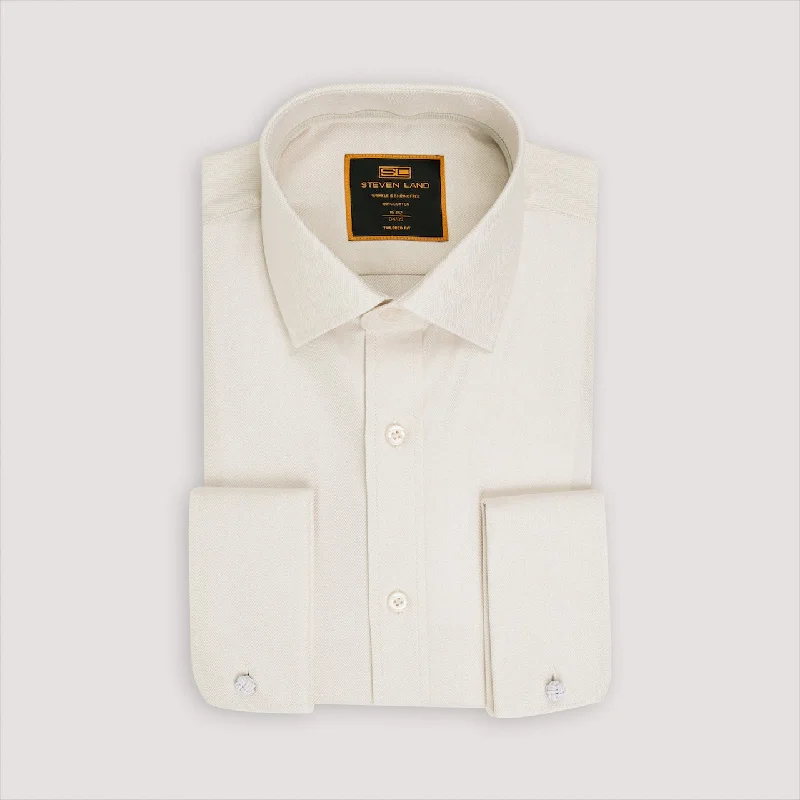 The Regal Herringbone Dress Shirt | Classic Spread Collar | Rounded French Cuff | 100% Cotton