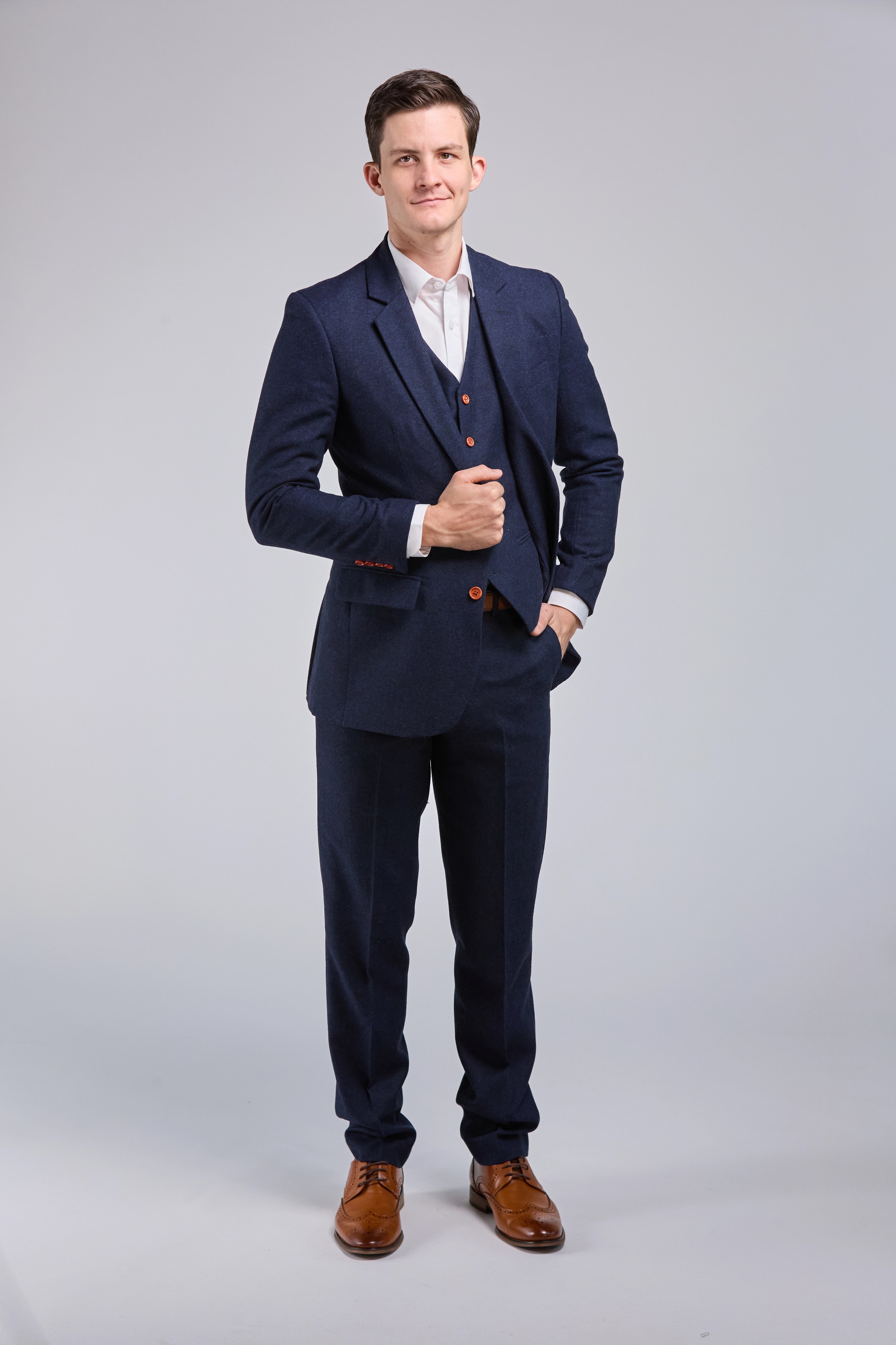 Classic Navy Barleycorn Tweed 3 Piece Suit