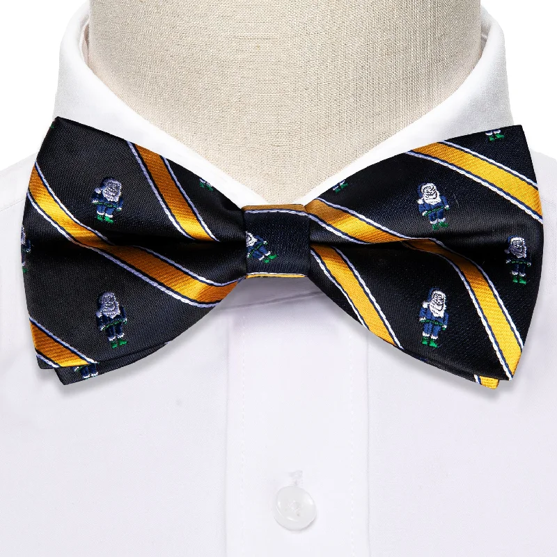 Black Yellow Novelty Men's Pre-tied Christmas Bowtie Hanky Cufflinks Set