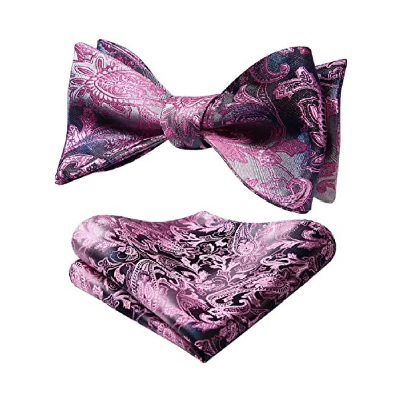 Floral Bow Tie & Pocket Square - A-PINK/BLACK