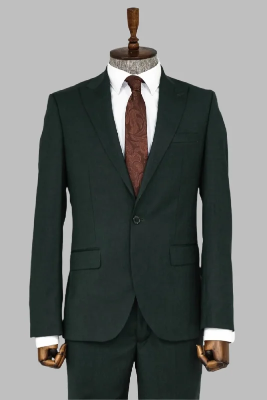 2 Piece Patterned Slim Fit Dark Green Men Suit - Wessi