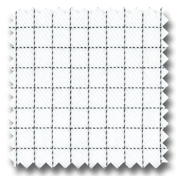 White with Black Mini Grid Check Twill - Custom Dress Shirt