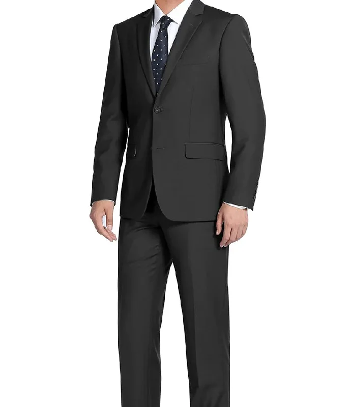 Bevagna Collection - Black 100% Virgin Wool Regular Fit Pick Stitched 2 Piece Suit