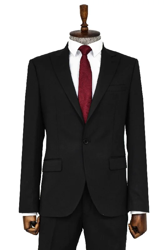 Plain 2 Piece Slim Fit Black Men Suit and Shirt Combination- Wessi