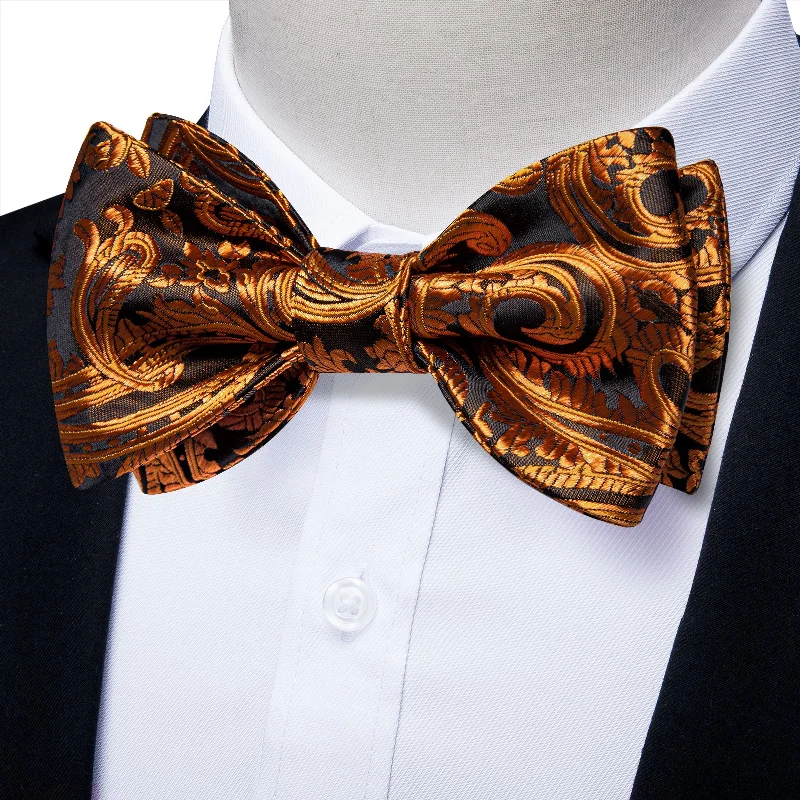 GoldEnrod Black  Novelty Self-tied Bow Tie Pocket Square Cufflinks Set