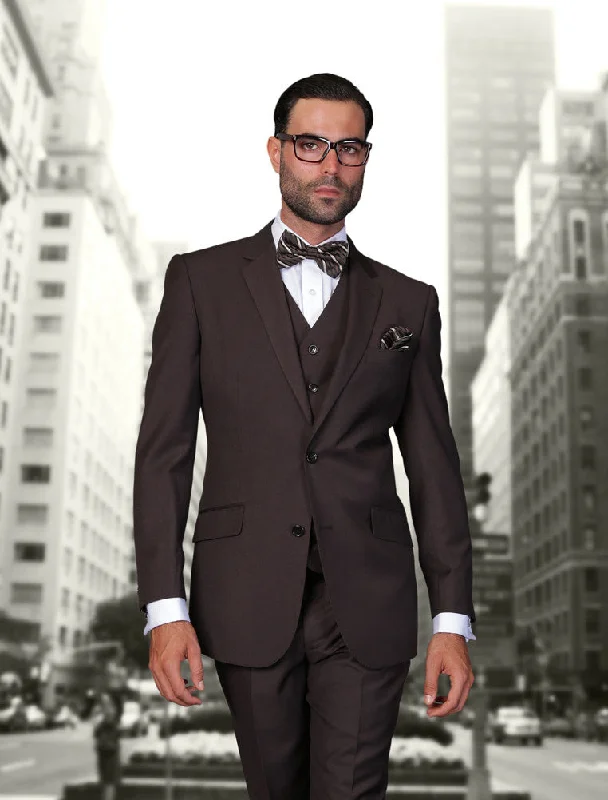 Statement 3 Piece Modern Fit Suit - Brown | 100% Wool | Super 150's