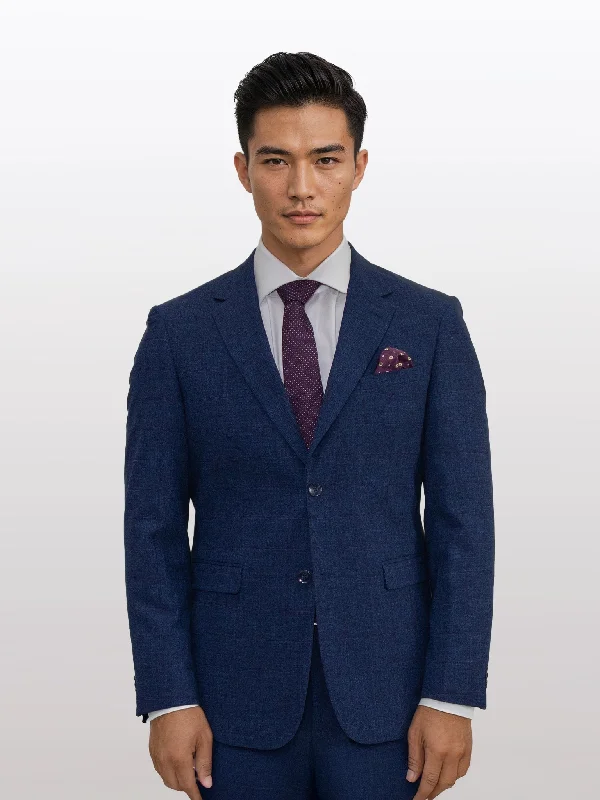 Men's Dark Blue With Red Windowpane Slim Fit Suit