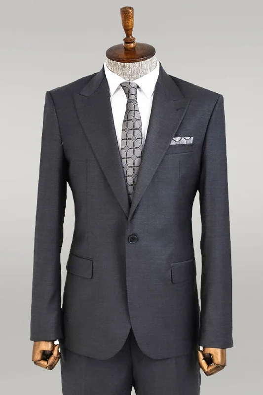 Dark Grey Wool Men's Suit - Wessi