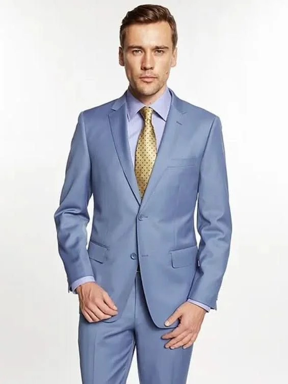 Mens Big & Tall Solid Light Blue 100% Wool 2 Button 2 Piece Regular Fit Suit