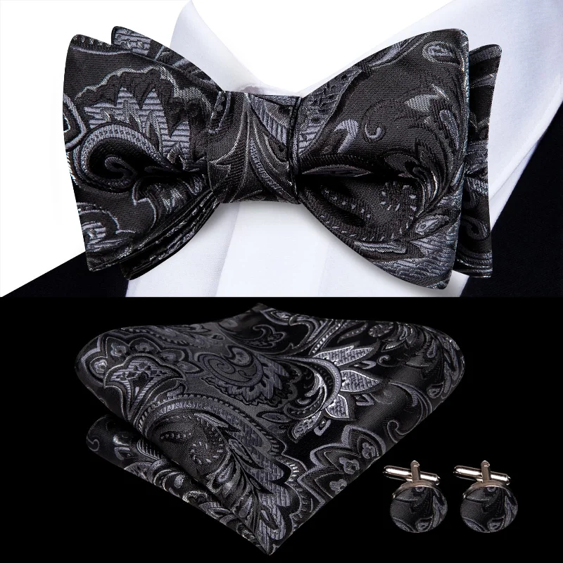 Ties2you Self-tie Bow Ties Black Floral Silk Mens Tuxedo Bowtie Set for Wedding