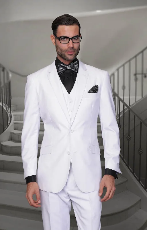 Statement 3 Piece Modern Fit Suit - White | 100% Wool | Super 150's