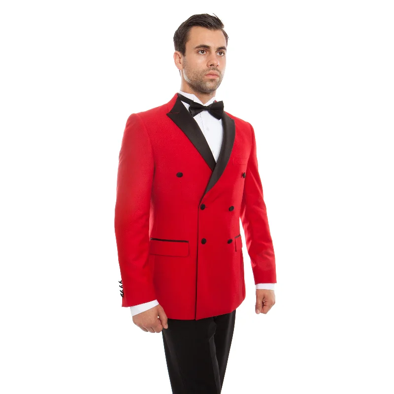 Bold Red & Black Satin Peak Lapel Tuxedo - Slim Fit MT253S-03