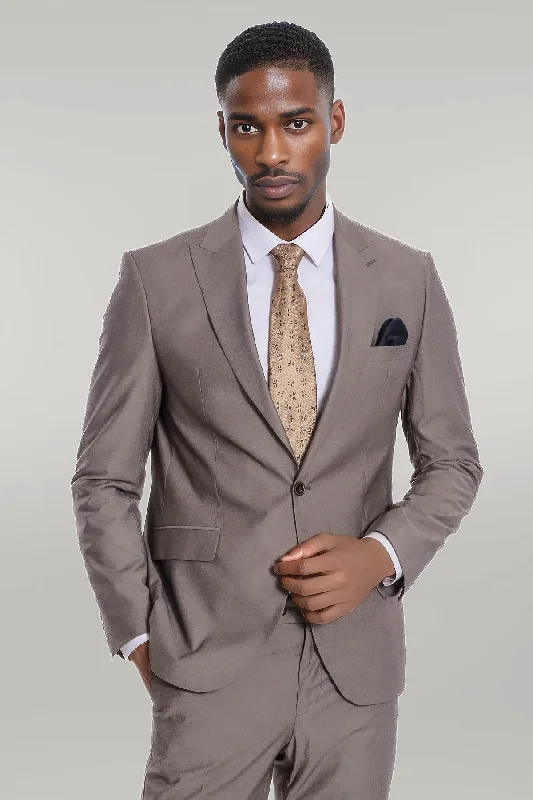 Plain 2 Piece Slim Fit Light Brown Men Suit - Wessi