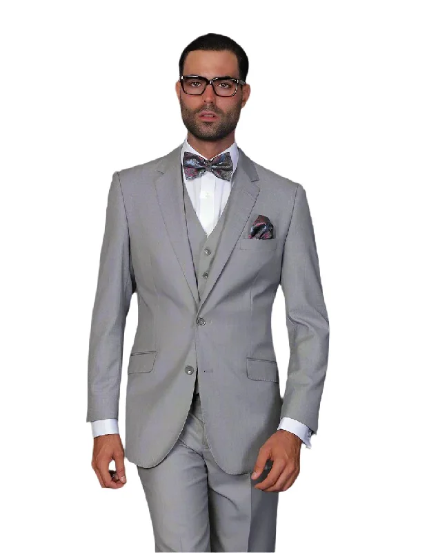 Statement 3 Piece Modern Fit Suit - Light Grey | 100% Wool | Super 150's