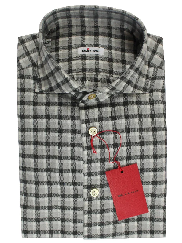 Kiton Sport Shirt Gray Check Flannel Cotton - Sartorial 40 - 15 3/4 SALE