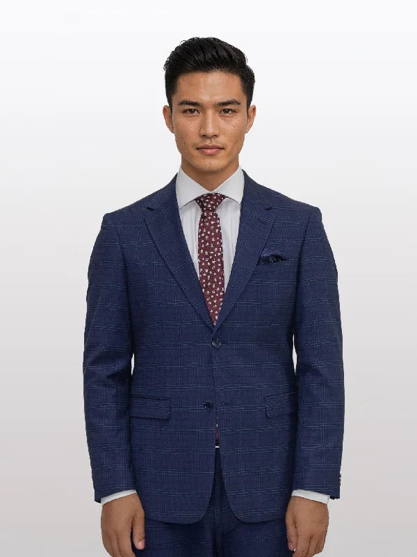 Men's Dark Blue Tartan Slim Fit Suit