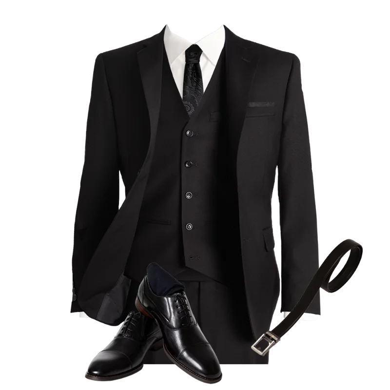 Black suit/black tie