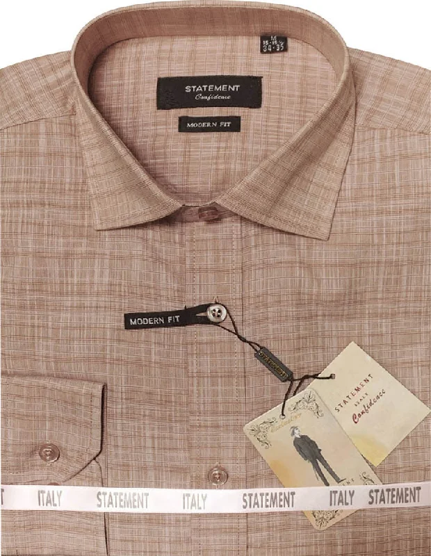 MODERN FIT TAN DRESS SHIRT SELF TEXTURED