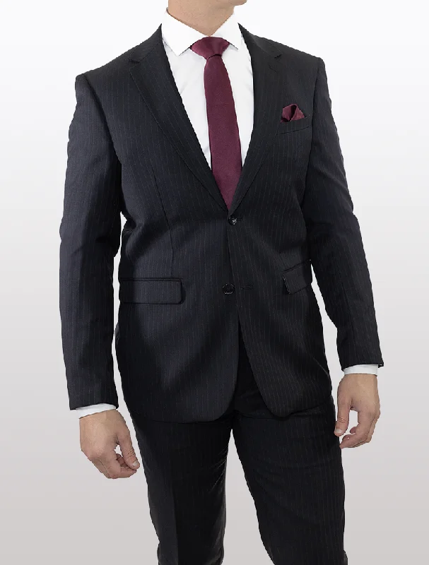 Men's Black Double Stripe Wool Slim Fit Suit