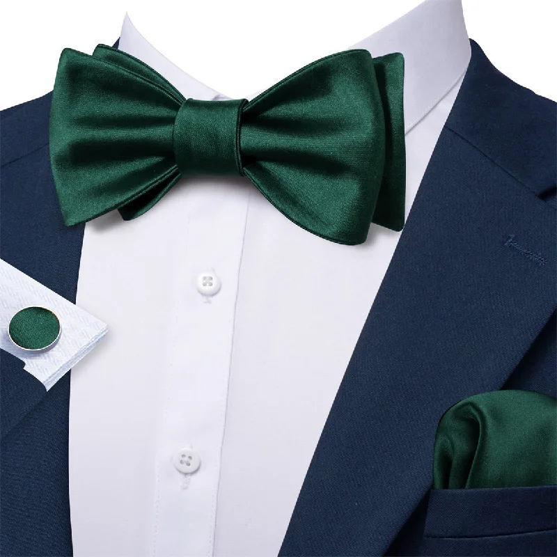 Ties2you Self Tie Bow Ties Dark Green Solid Silk Mens Tuxedo Bow Tie Business Formal