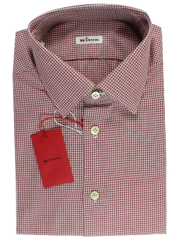 Kiton Dress Shirt Maroon White Check 44 - 17 1/2 SALE