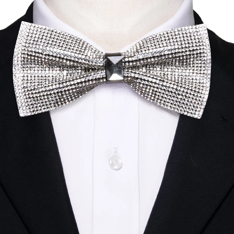 White Rhinestone Bowtie Men's Pre-tied Bowtie for Party