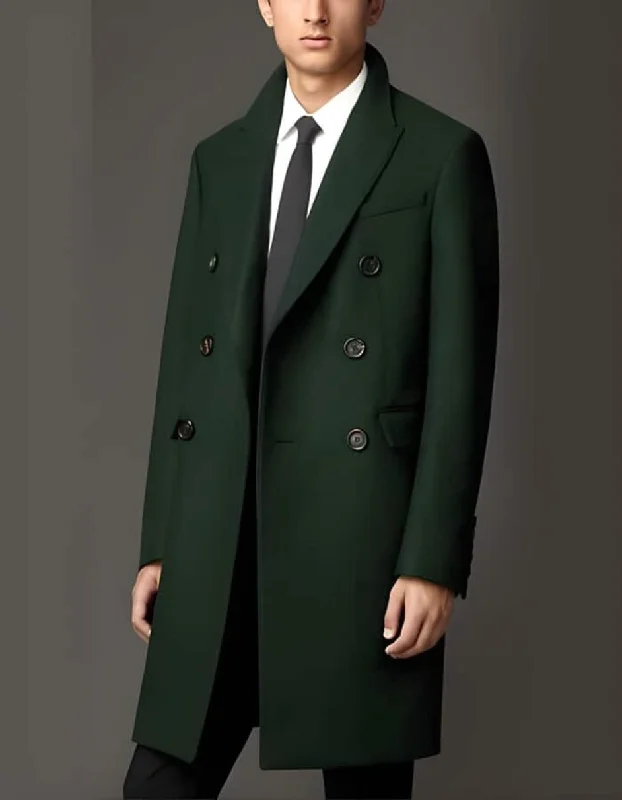 3 Button Dark Olive Green Long Overcoat