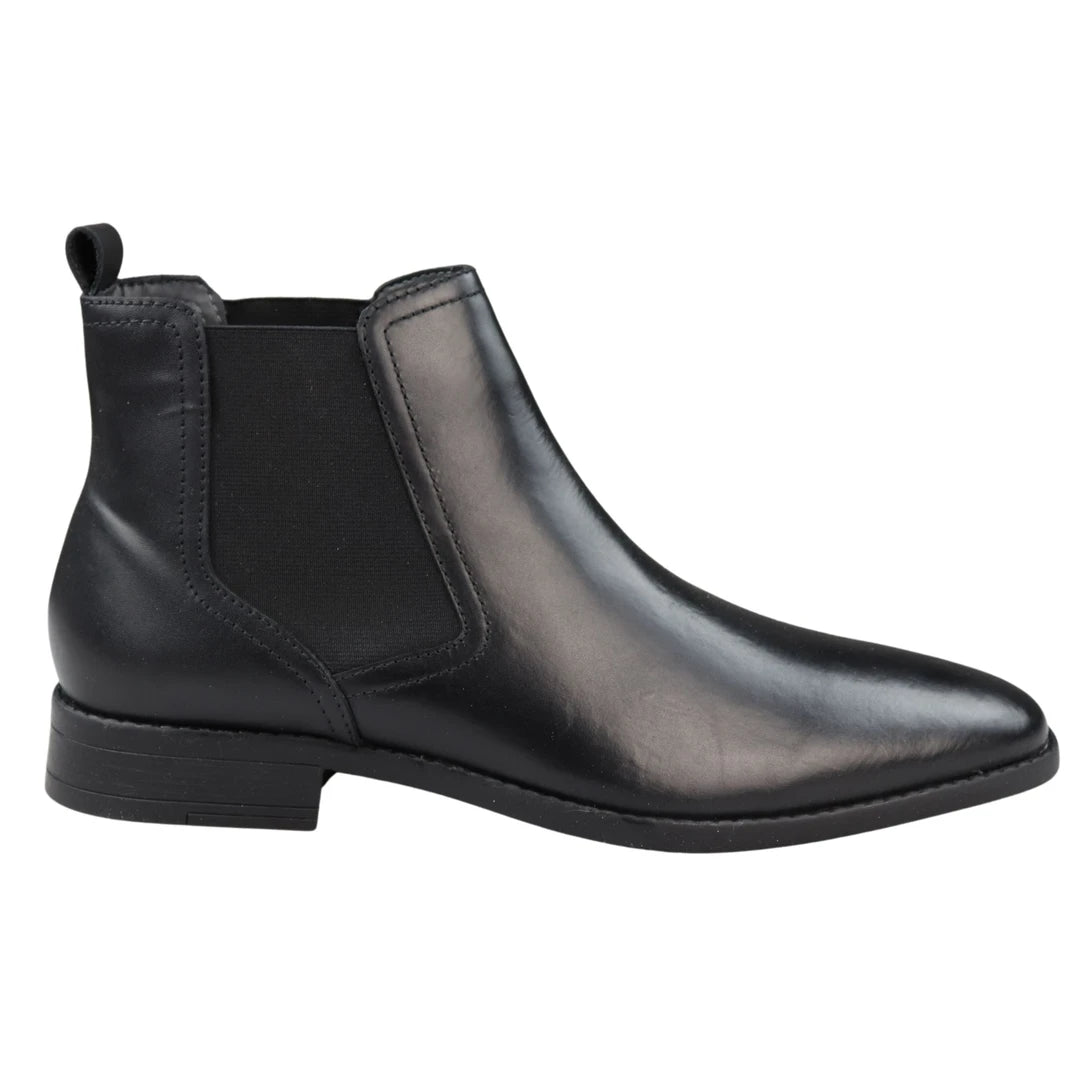 Mens Black Slip On Chelsea Boots Real Leather Smart Casual