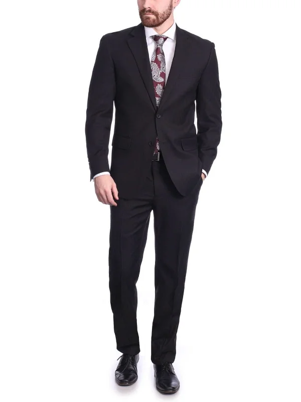 Raphael Men's Big & Tall Regular Classic Fit Solid Black 2 Button Mens Wool-touch Suit