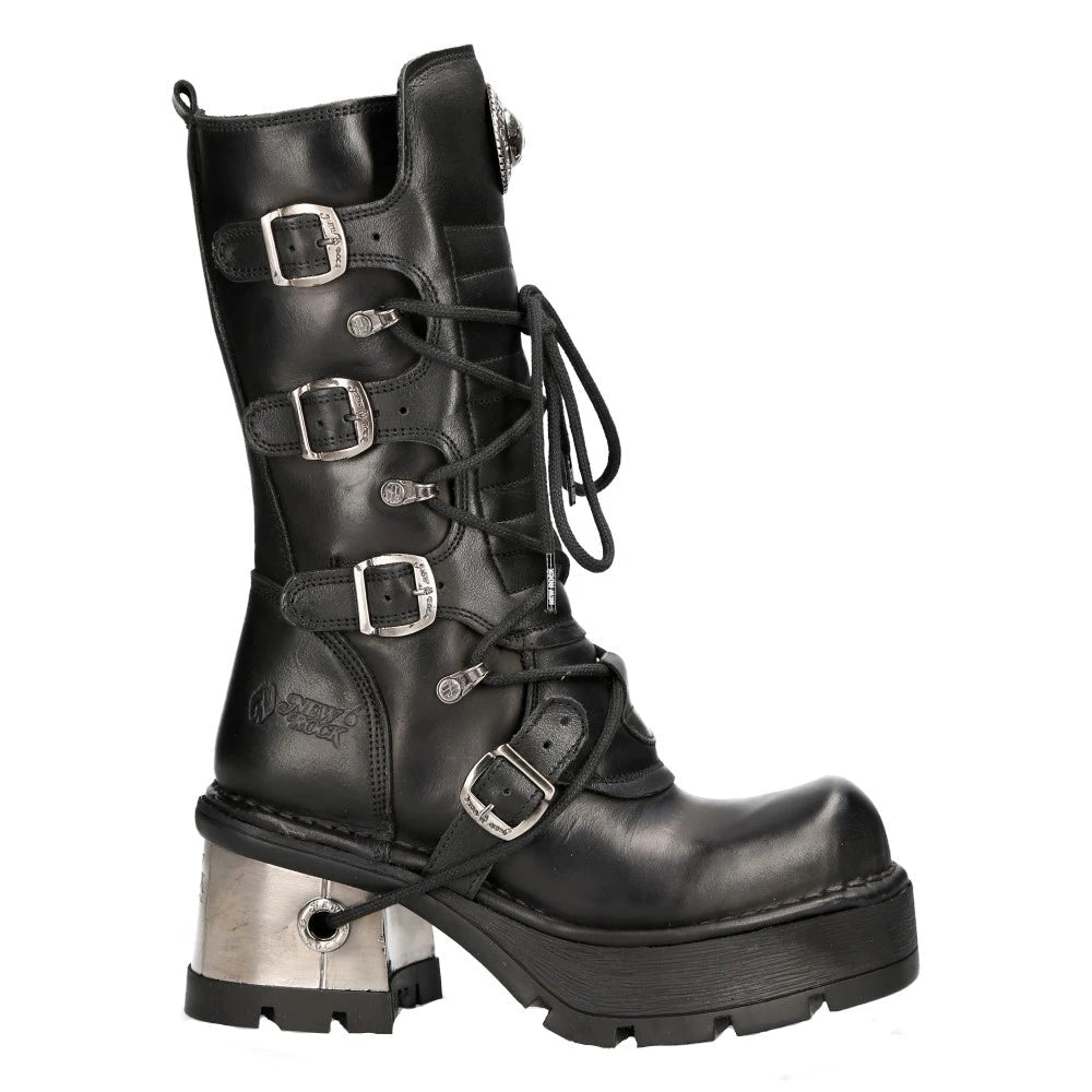 New Rock 373-S33 Ladies Black Gothic Mid Calf Boots