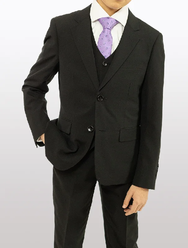 Boys' Black Classic Fit Vested Suit