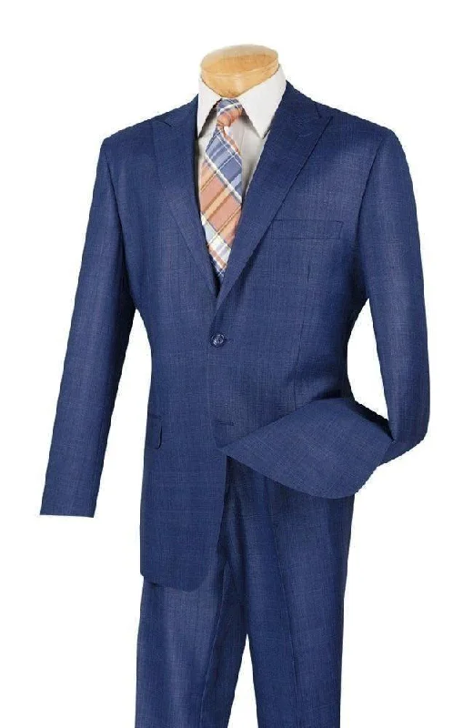 Pompey Collection - Men's Glen Plaid Dress Suit 2 Piece Regular Fit in Blue