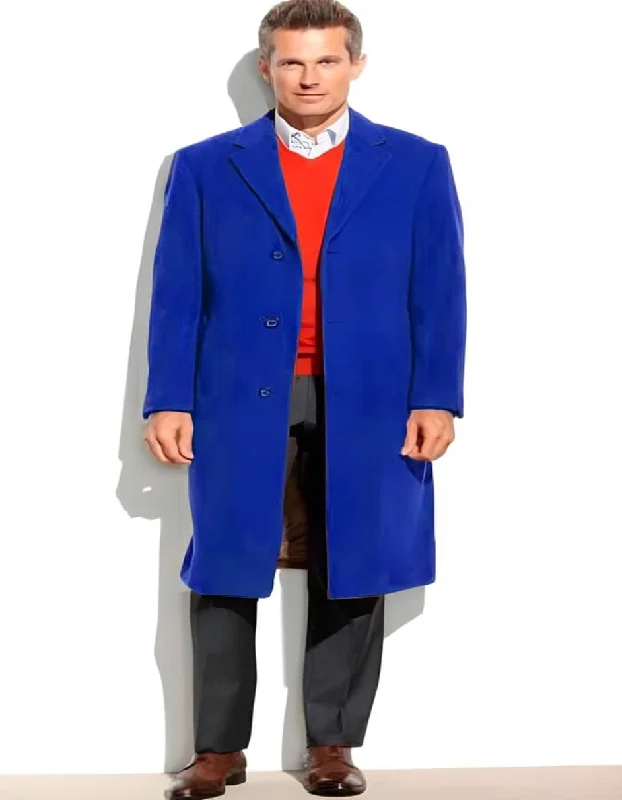 Royal Blue 3 Button 95% Wool Overcoat ~ Long men's Dress Topcoat - Winter coat