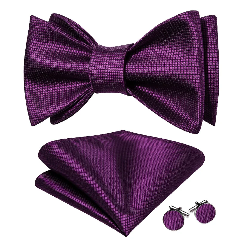 Barry Wang Self-Tied Bowtie Dark Purple Plaid Mens Formal Bow Tie Set