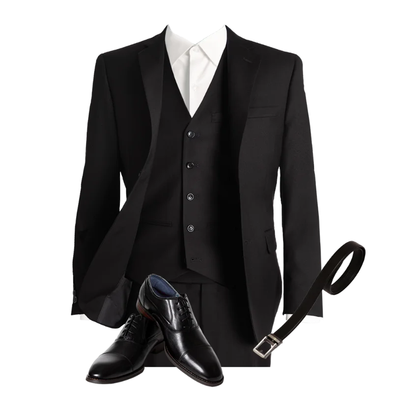 Black suit, with a champagne gold jacket, with black lapels