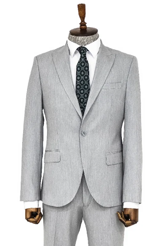 2 Piece Plain Slim Fit Grey Men Suit and Shirt Combination - Wessi