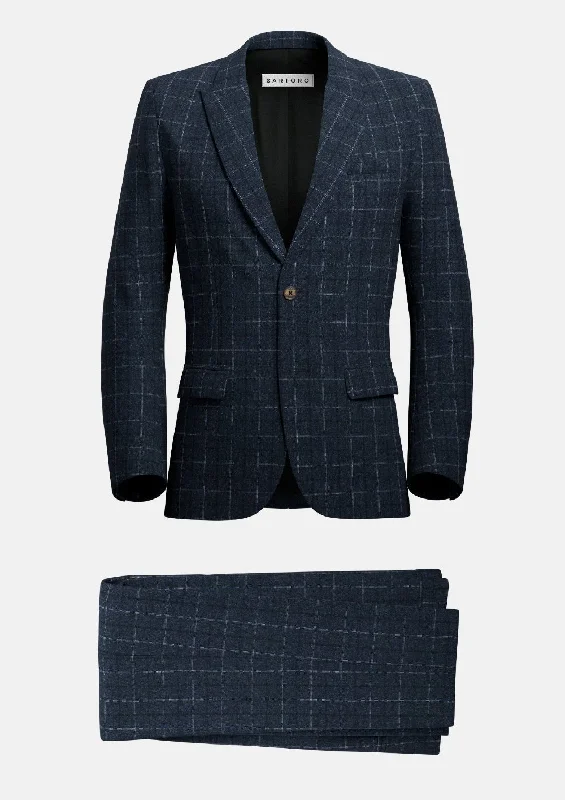 Bryant Charcoal Blue Check Flannel Suit