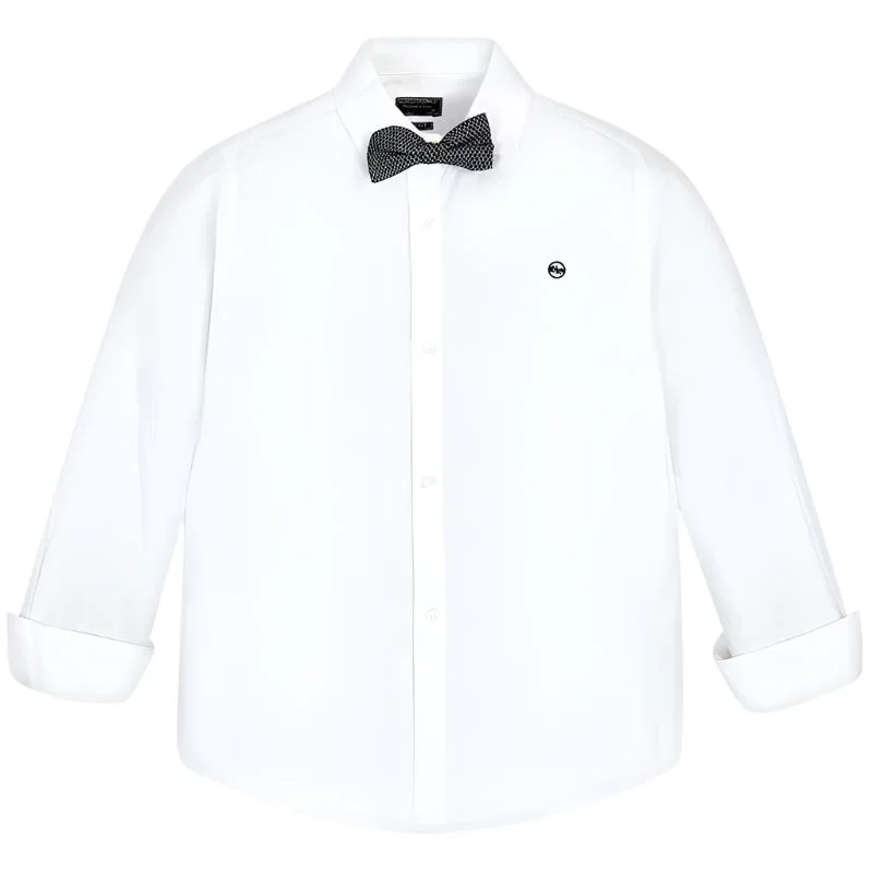 Nukutavake Long Sleeve Slim Fit White Shirt with Bow Tie 6131