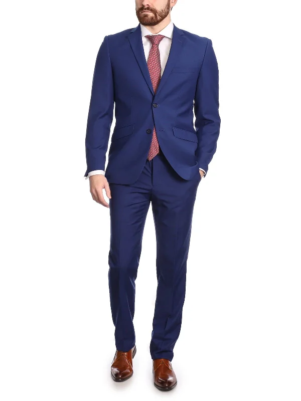 Mens Big & Tall Classic Fit Two Button 100% Wool Wrinkle Resistant Suit - Royal Blue