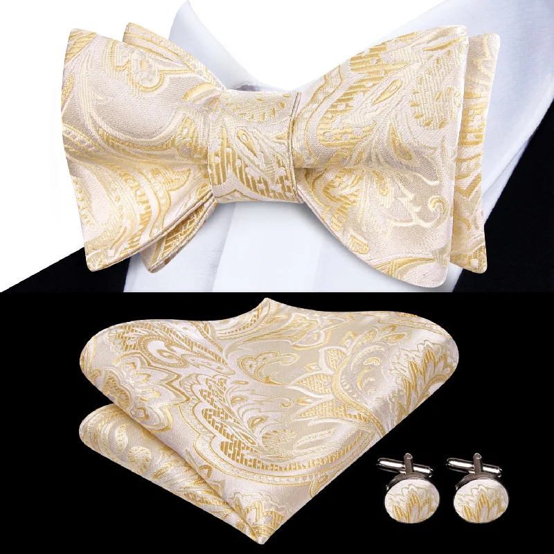 Ties2you Self-tie Bow Ties Champagne Color Floral Silk Mens Tuxedo Bowtie Set for Wedding