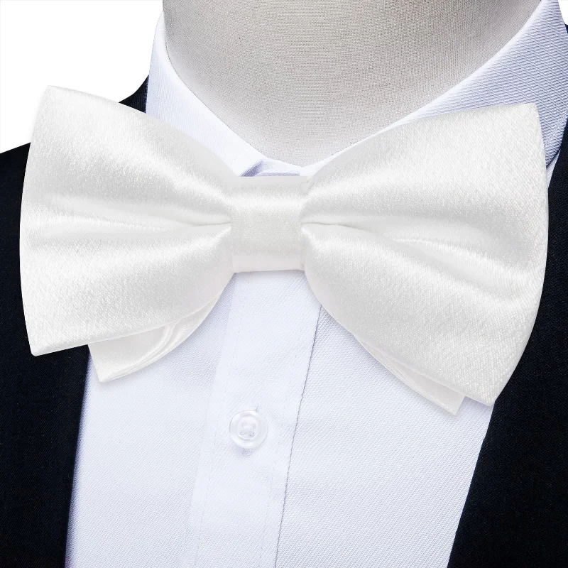 Ties2you White Bow Tie Shining Solid Silk Men's Pre-tied Bowtie Pocket Square Cufflinks set