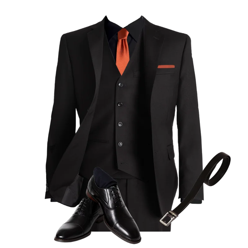 Black Suit Rust Tie