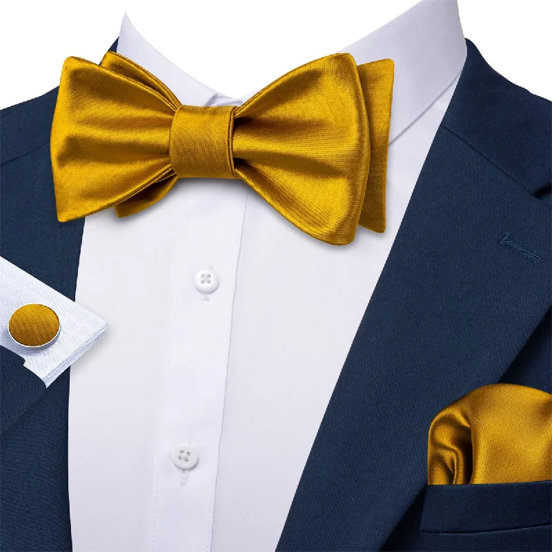 Ties2you Self Tie Bow Ties Dijon Yellow Solid Silk Mens Tuxedo Bow Tie Business Formal