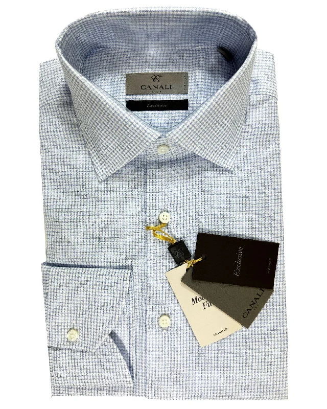 Canali Dress Shirt Exclusive White Blue Houndstooth - Modern Fit 40 - 15 3/4 SALE